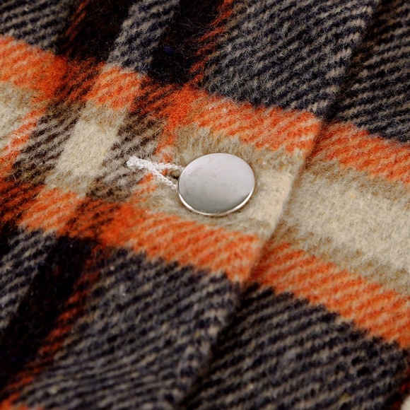 Brown and Orange Plaid Button Up Flannel Shacket - Picture 4 of 4